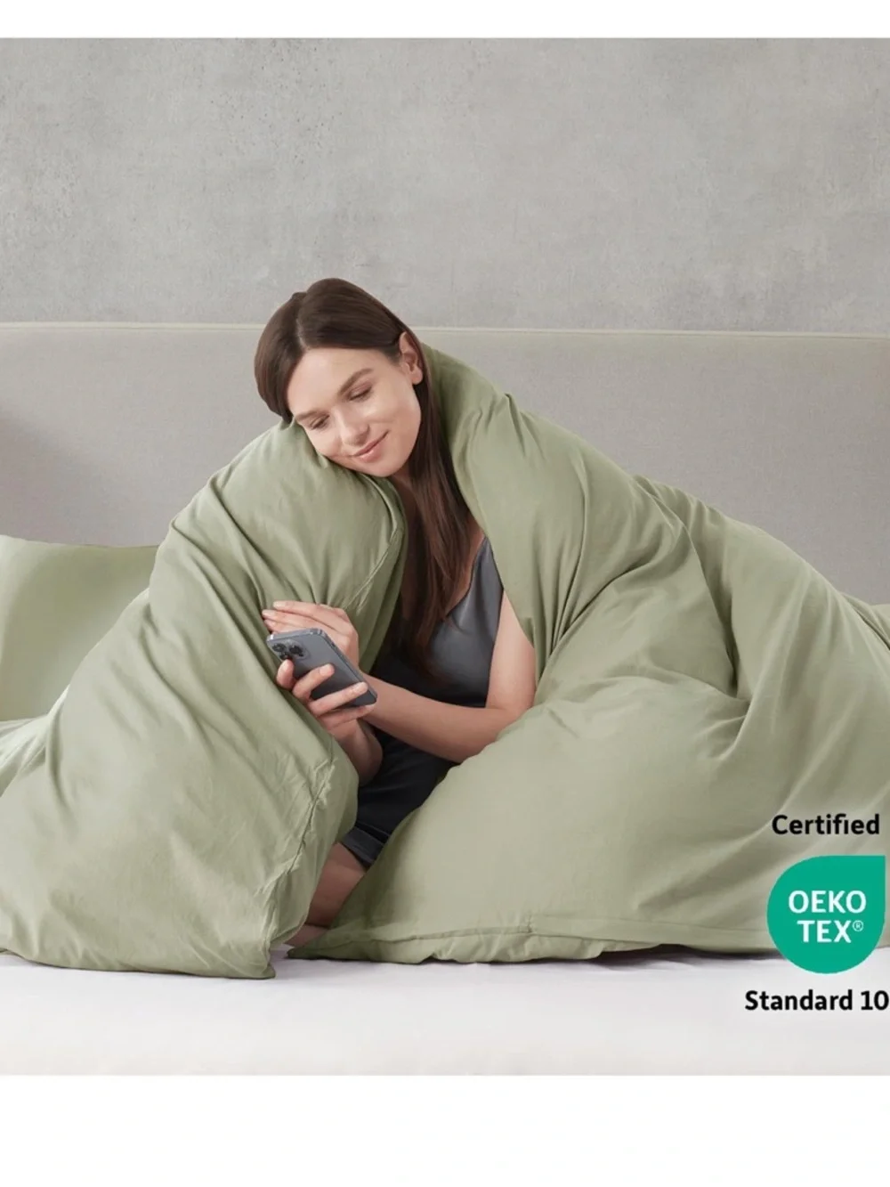 Light Sage Green Duvet Cover with Zipper 3Pc. Set-FULL SIZE